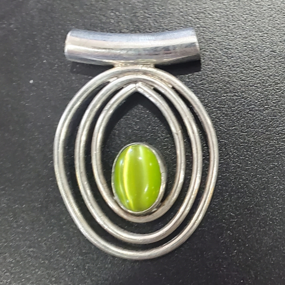 Necklace Pendant Sterling Silver 925 Natural Stone Jewelry (GREEN)